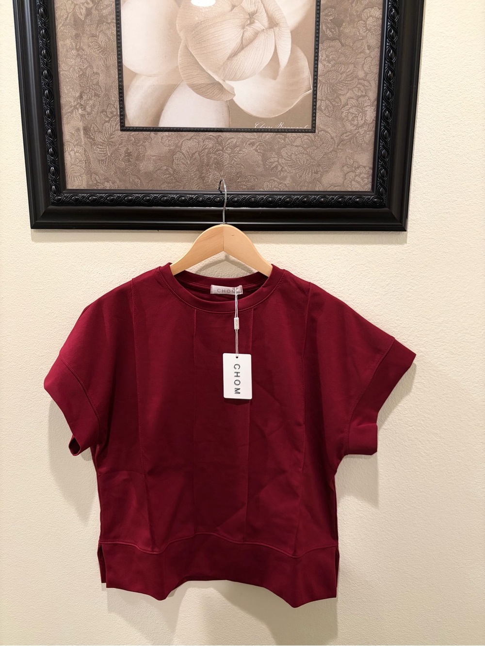 CHOM (Bangkok) one size Short Sleeve Crewneck  red wine Top/ Blouse NWT